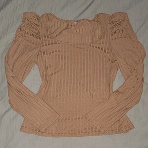 Amazon Women's Long Sleeve Ribbed Top - Peachy Orange